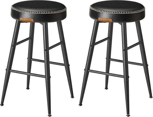 VASAGLE EKHO Collection - Bar Stools Set of 2, Counter Height Bar Stools, Kitchen Counter Stools, Mid-Century Modern Backless Counter Stools, 24.8-Inch Tall, Kitchen Island Home Bar, Ink Black