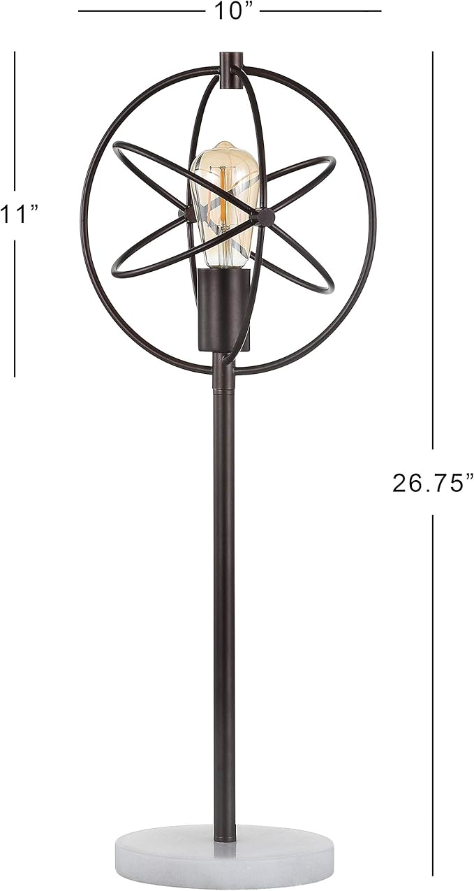 JONATHAN Y 26.5" Oil Rubbed Bronze Atomic Caged LED Table Lamp, Industrial Modern Metal Desk Lamp with White Marble Base for Living Room Bedroom, LED Bulb Included JYL1091A