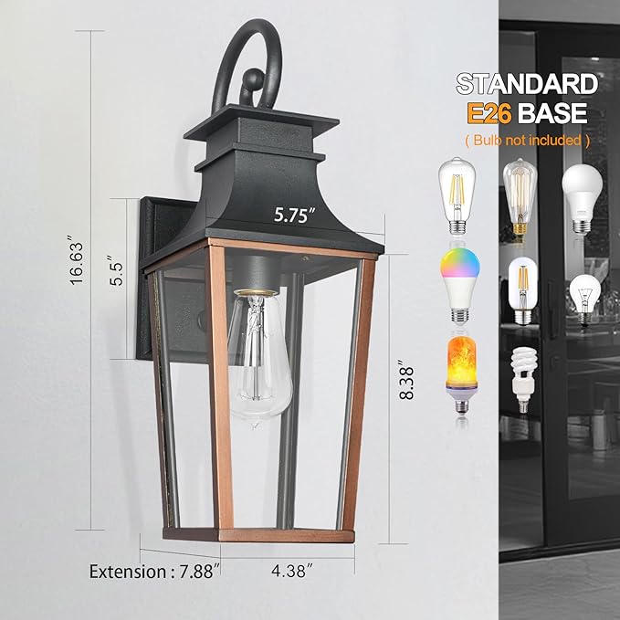 ALVIME Outdoor Sconce Lights, 17 Inch Aged Copper Outdoor Wall Lantern, Waterproof Outside Light Fixtures for House, Entryway, Front Door, Porch, Patio, Garage, E26 Base&High Strength Clear Glass