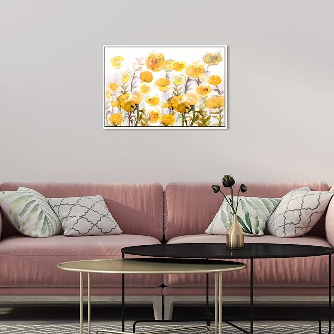 The Oliver Gal Artist Co. Floral and Botanical Wall Art Framed Canvas Prints 'Bella Garden Poppy Yellow' Gardens
