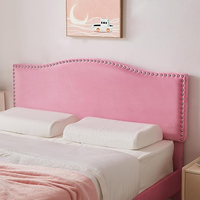 VECELO Queen Bed Frame, Platform Bed Frame with Adjustable Height Upholstered Headboard, Heavy-Duty Frames and Strong Wooden Slats Support, Non-Slip and Noise-Free, Easy Assembly, Pink