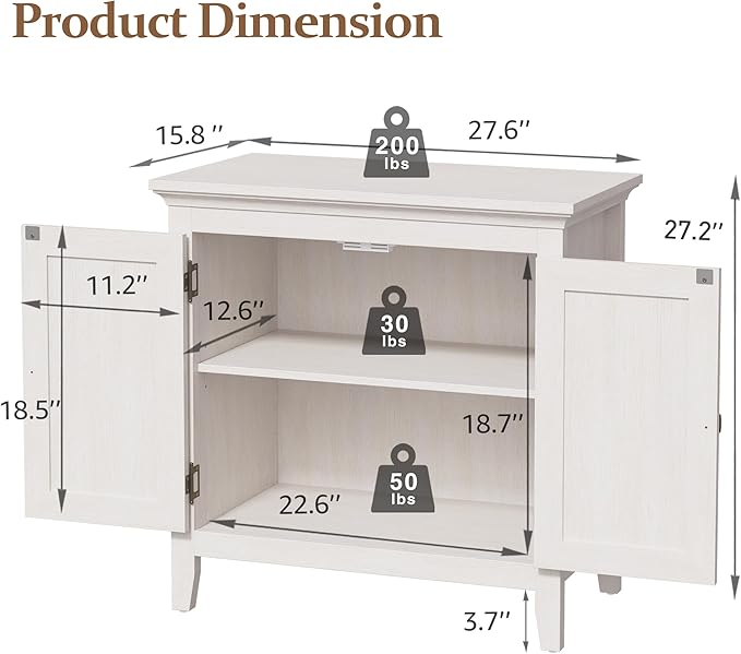 Rattan Storage Set of 2, Kitchen Sideboard Cabinet with Adjustable Storage Shelf, Accent Buffet Cabinet with Rattan Doors, Wood Cabinet Organizer for Dining Room, Living Room, White