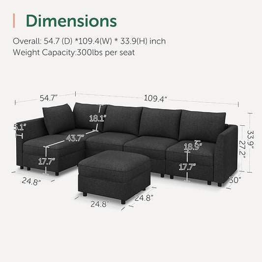HONBAY Modular Sectional Couch L Shaped Sectional Sofa with Storage, Convertible Couches for Living Room - Linen Grey