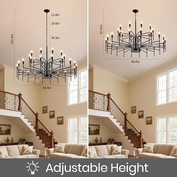 Black Chandelier 30 Light Large Modern Farmhouse Chandeliers for Dining Room Lights Fixture, 47" Round Candle Large Chandeliers for High Ceilings Living Room Foyer Entryway 2 Tier