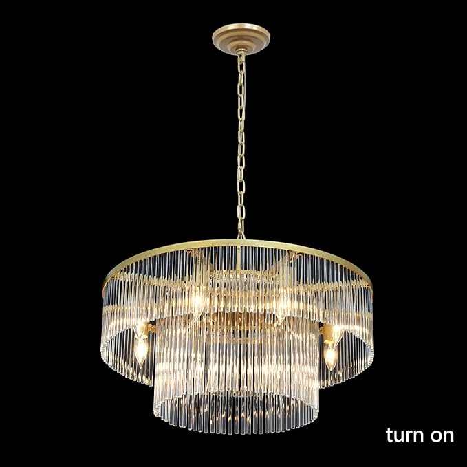 Gold Chandeliers 8 Lights Modern Glass Chandelier Lighting Round Gold Light Fixture Entryway Dining Room 23.6"
