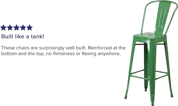 Flash Furniture Lily Commercial Grade 4 Pack 30" High Green Metal Indoor-Outdoor Barstool with Removable Back