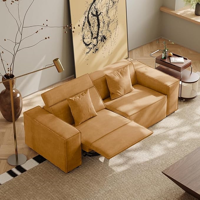 85" Power Sofa for Living Room, Electric Recliner Sofa with Performance Fabric, Seats with Pillows, Mid Century Modern Couch, Free Combination for Home, Orange