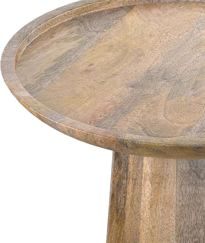SIMPLIHOME Dayton End Table - 13 inch Wide Solid Mango Wood Round Accent Table in Natural, Handcrafted Contemporary Nightstand or Lamp Stand for Living Room or Bedroom with Textured Finish, Assembled