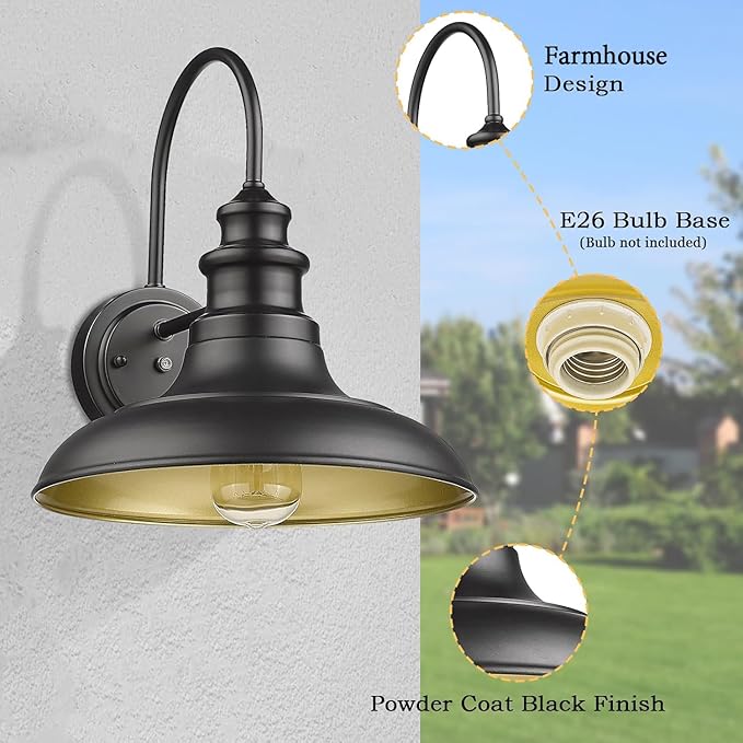 Dusk to Dawn Sensor Outdoor Barn Light Fixtures Outdoor Wall Sconces Farmhouse Wall Mount Lights Exterior Light Fixture Black Finish Industrial Wall Lantern for Porch, Entryways, 4 Pack