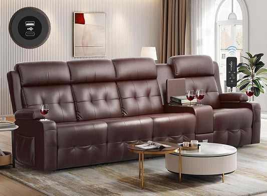 Recliner Sofa, Massage Reclining Sofa 4 Seater Sets Heavy Weight Capacity, RV Loveseat Couch Clearance with Console, USB, Type C Port, Storage, Cup Holders, Wall Hugger Chair for Living Room