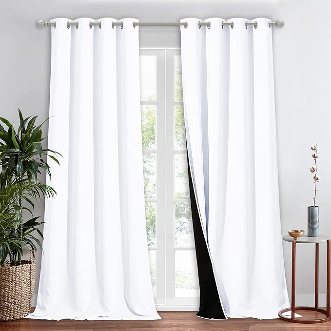 NICETOWN White 100% Blackout Curtain for Windows, Super Heavy-Duty Black Lined Total Darkness Drape for Bedroom, Privacy Assured Window Treatment for Patio (1 PC, 52 inches W x 108 inches L)