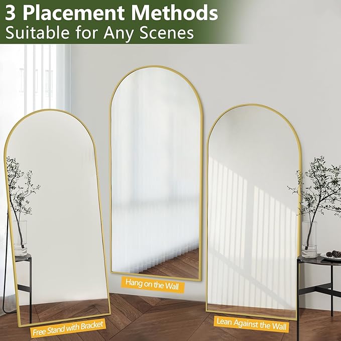 MELOMOIR Gold Mirror Full Length, 71"x32" Arched Floor Mirror for Bedroom, Living Room - Free Standing Hanging or Leaning
