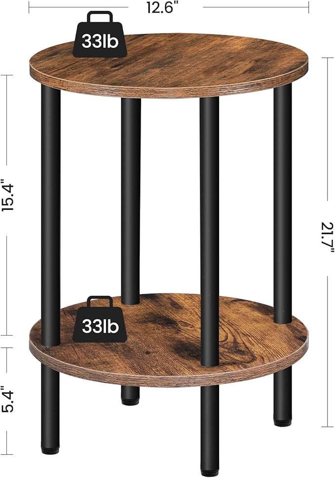 Folding Dining Table and Round Side Table,Movable Dining Table, Expandable Kitchen Table,2-Tier End Table, Small Round Nightstand with Sturdy Metal Tube TCZ01BF-TBZ01BF