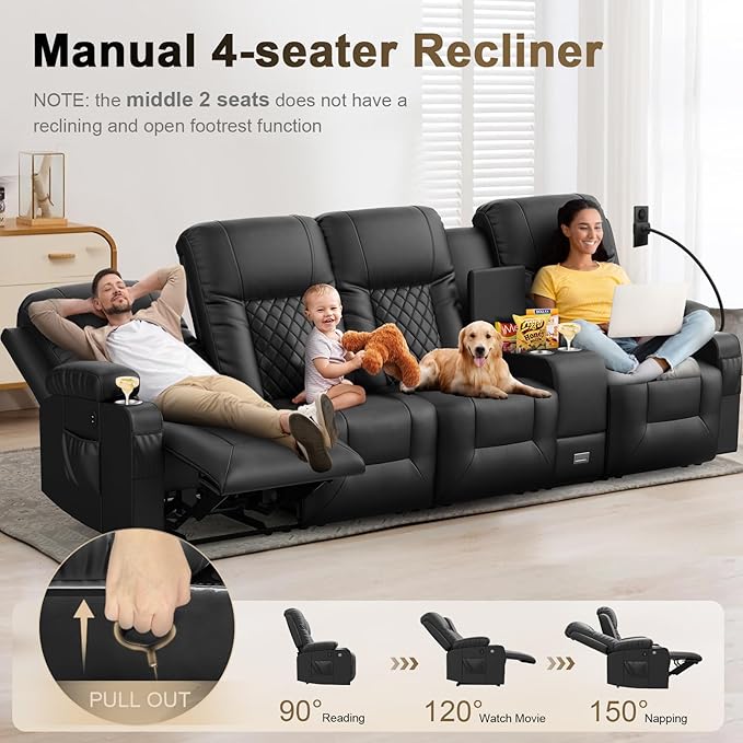 YONISEE Modern Recliner Sofa Set - 4 Seat Sofa & 2PC Swivel Recliner Chairs with Heat & Massage for Living Room (4+1+1)