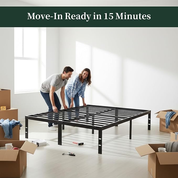 Full Size Bed Frame, 14 Inch Metal Platform Bed Frames with Heavy Duty Steel Slat Support, No Box Spring Needed, Easy Assembly, Under Bed Storage