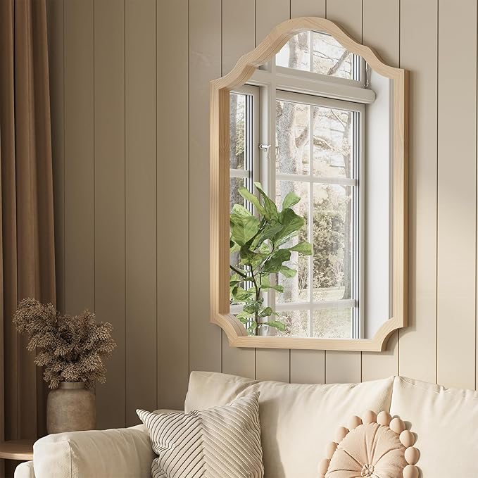 ULIKE Wood Arched Mirror 24x36 Inch, Rustic Wood Framed Mirror for Wall Decor, Wall Mirrors Decorative for Bathroom, Vanity Mirror for Living Room, Entryway or Bedroom, Natural
