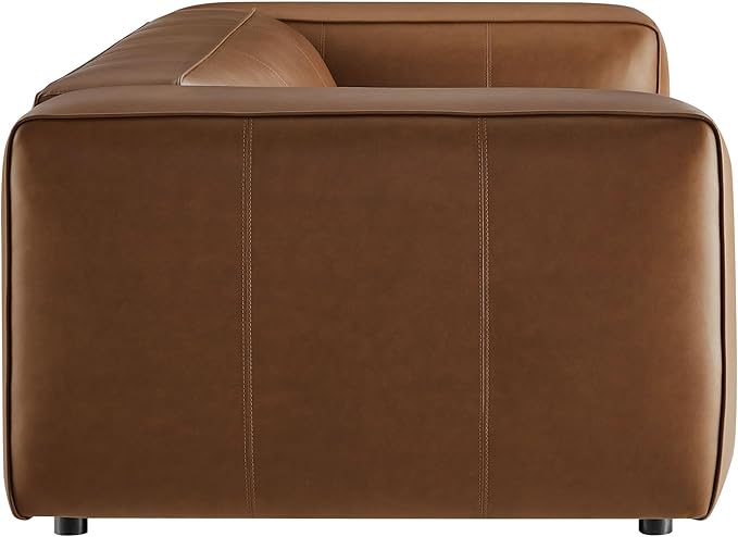 Modway Auren Vegan Leather Sofa in Coffee - Faux Leather Couch - Comfy Modern PU Leather Sofa - Oversized Mid Century Modern Couch for Living Room, Apartment, Loft