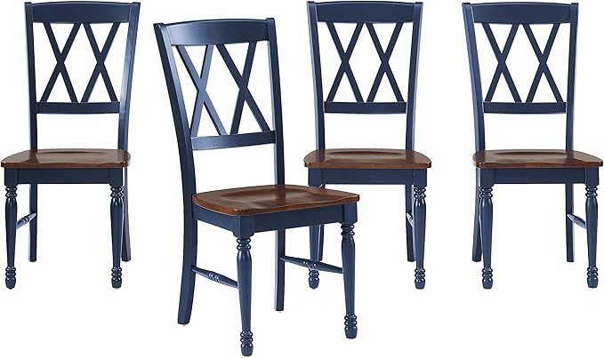 Crosley Furniture Shelby Traditional Wood X-Back Dining Room Chairs Set of 4, Kitchen Chair, Navy