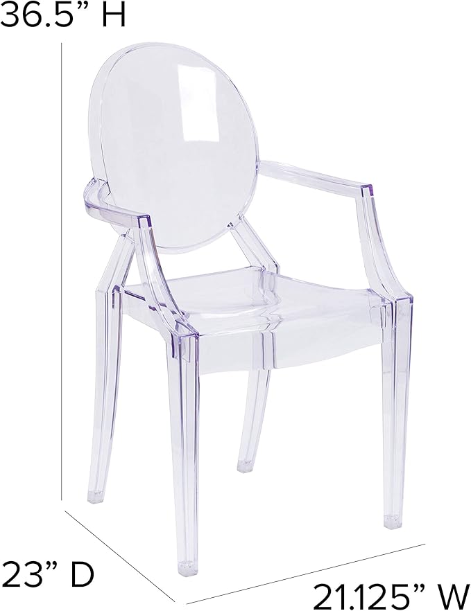 Flash Furniture Max 4 Pack Indoor-Outdoor Ghost Chair with Arms in Transparent Crystal