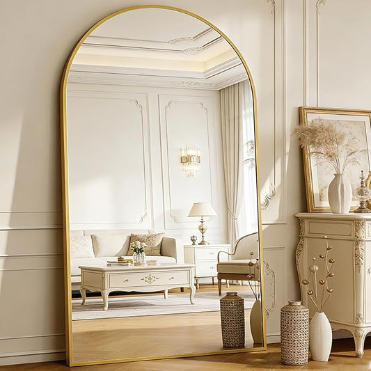 BEAUTYPEAK 86"x40" Large Arch Mirror Full Length, Oversized Wall Mirrors with Aluminum Alloy Frame, Full Body Floor Mirror for Bedroom, Dressing Room, Gold