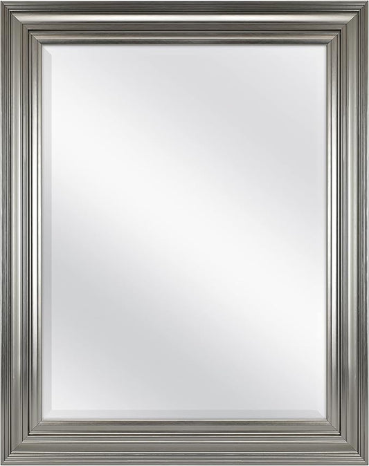 MCS Ezra 22.66x28.66 Large Wall Mirror, Brushed Nickel & Beveled Detail Mirror, Vertical & Horizontal Wall Hanging Mirror for Bathroom, Bedroom & Livingroom