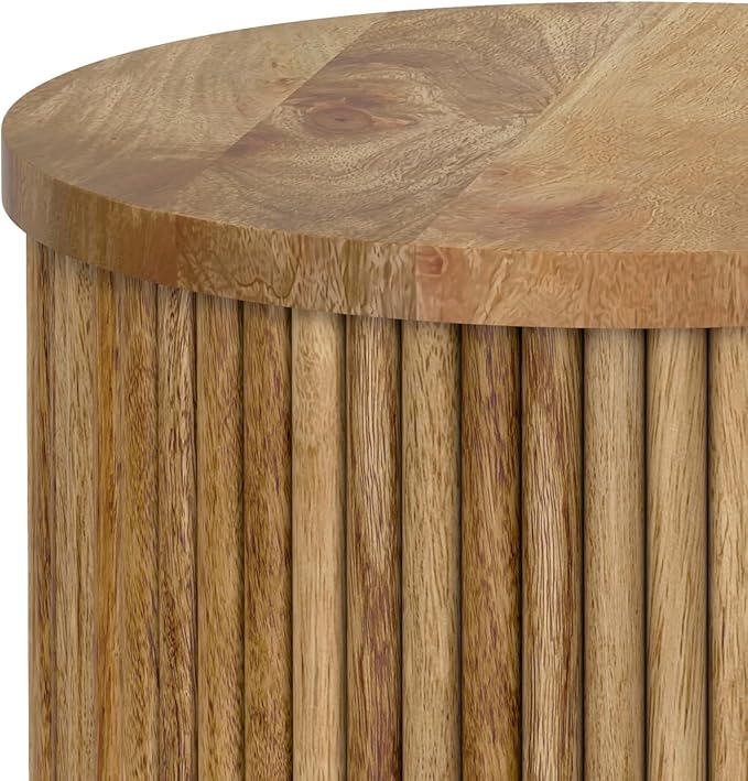 SIMPLIHOME Demy End Table - 18 inch Wide Solid Mango Wood Round Accent Table in Natural, Handcrafted Industrial Nightstand or Lamp Stand for Living Room or Bedroom with Slatted Base, Assembled