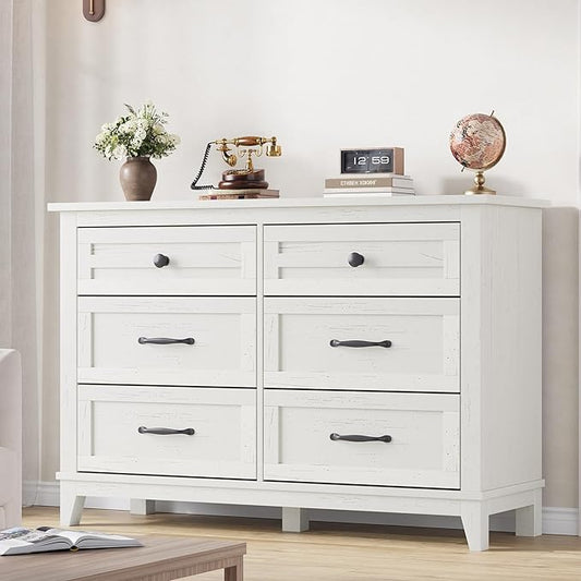 GarveeHome 6 Dresser for Bedroom, 47 in Wide Drawer Dresser with Storage Freestanding, Wooden Closet Storage Chest for Living Room, Bedroom, Entryway, Ash White