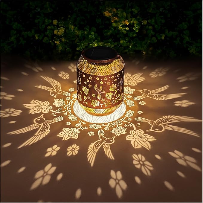 Hummingbird Solar Lanterns Outdoor Waterproof Garden Decor Birthday Gifts for Mom Women Grandma Metal Hanging Solar Lights Outdoor Decoration for Patio,Yard,Porch,Backyard
