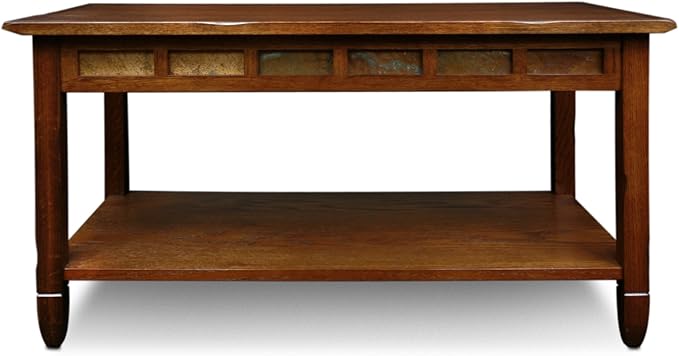 Leick Home Sibley Coffee Table, Solid Wood, Slate Tile Details, Bottom Display Shelf, Easy-Assembly, Living Room, Rustic Oak, 38 in x 20 in x 20.5 in, 10058