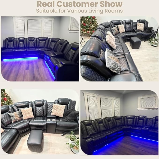 Power Reclining Sectional Sofa with LED, Leather Recliner Couch for Living Room/Home Theater, Sectional Reclining Couches with Wireless Charging/Hide-Away Storage
