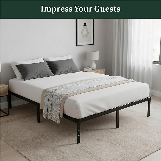King Size Bed Frame, 14 Inch Metal Platform Bed Frames with Heavy Duty Steel Slat Support, No Box Spring Needed, Easy Assembly, Under Bed Storage