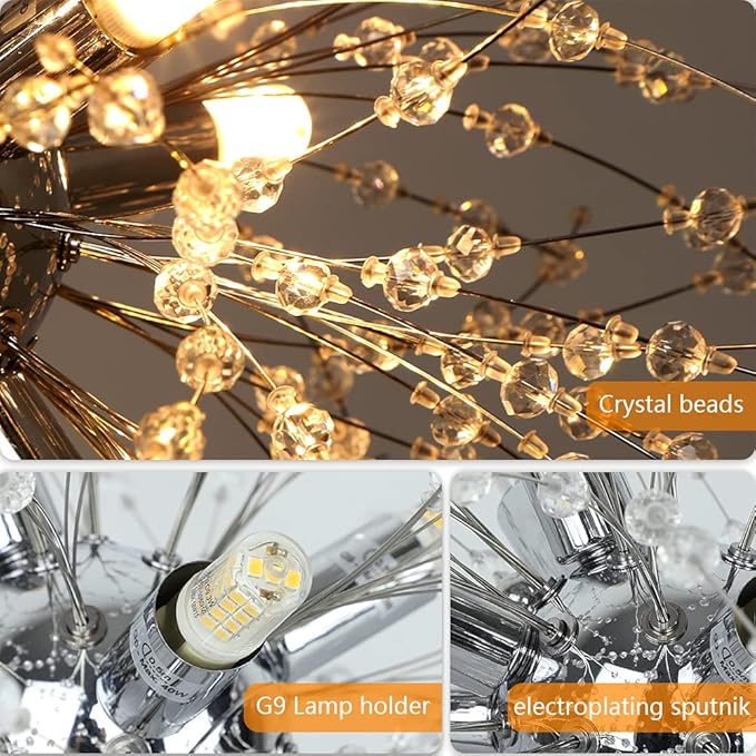 Depuley Modern Crystal Chandeliers, Dandelion Firework Chandelier, 8-Light Pendant Light fixtures, Sputnik Pendant Lighting for Living Room, Bedroom, Dining Room, Kitchen, Stairwell, G9 Bulbs