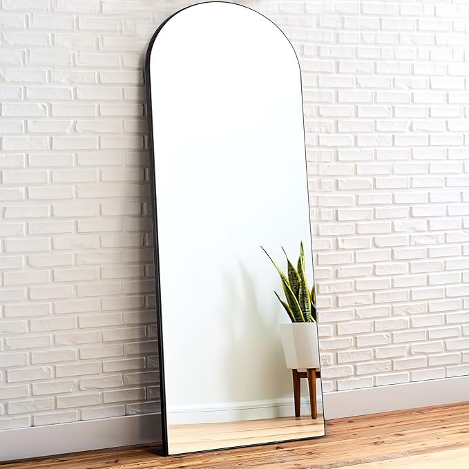 NicBex Arched Full Length Mirror, 64"x21" Aluminum Alloy Frame Full Body Mirror with Stand, Black - Free Standing, Leaning Against Wall or Wall-Mounted, for Bedroom Living Room Dressing Room