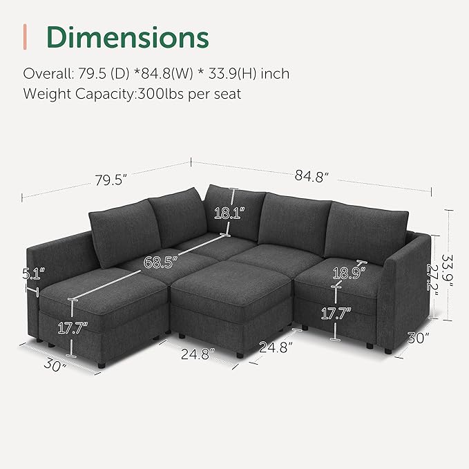 HONBAY Modular Sectional Sofa L Shaped Sectional Couch with Storage, Convertible Couches for Living Room - Snowflake Velvet Grey