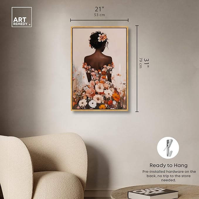 Autumn Bloom Dress Canvas Print Fashion Wall Decor by Art Remedy, Gold Frame, 20 x 30