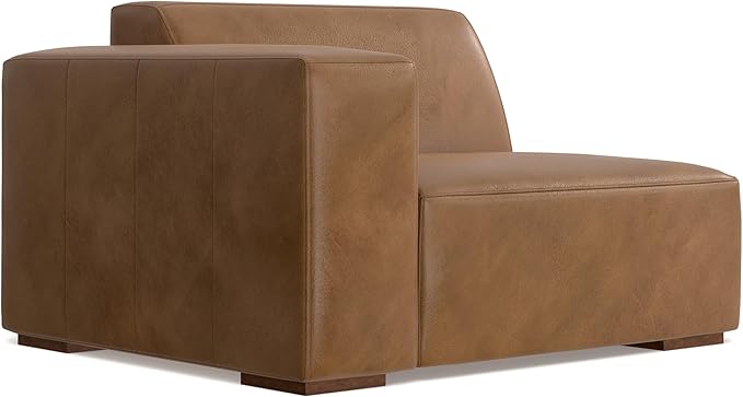 SIMPLIHOME Rex 2-Seater Modular Sofa in Full-Grain Genuine Leather, Caramel Brown, 88-inches Wide, Handcrafted Leather Loveseat Sofa for Living Room