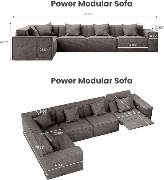 141" Power Sofa L-Shaped Couch,Modular Sectional Couches for Living Room,Modern Large Sofa with Recliners,Comfy Velvet Cloud Couch with Deep Seat,Pet Friendly for Home Office(Dark Grey)