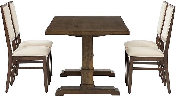 Crosley Furniture Joanna 5-Piece Modern Farmhouse Dining Table Set for 4 with Upholstered Chairs, Dark Oak/Creme