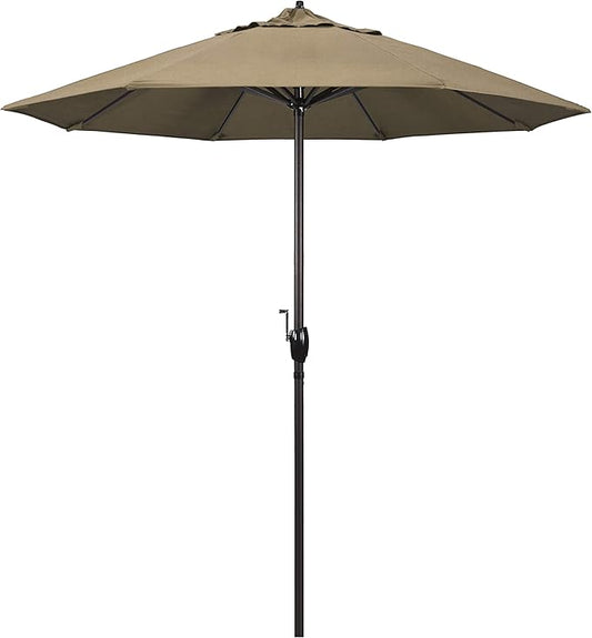California Umbrella 7.5' Round Sunbrella Aluminum Outdoor Deck, Pool or Patio Umbrella, Crank Lift, Auto Tilt, Bronze Pole, Heather Beige