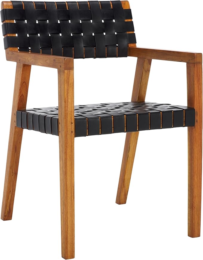 SAFAVIEH Home Collection Cire Black Faux Leather/Natural Solid Wood Dining Chair