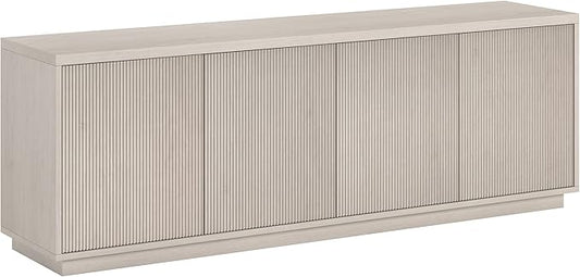 Henn&Hart Fluted TV Stand for TVs up to 75" with 2 Concealed Ribbed Storage Cabinets and Adjustable Shelves for Living Room, Family Room, or Office, Beech White