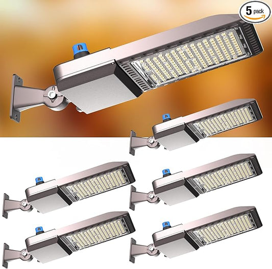 5Pack 320W(350x1W LED) LED Parking Lot Lights Outdoor(48000LM Eqv 1400W HPS) 5000K Parking Lot Lights Commercial ETL Listed Led Pole Light Arm Mount with Smart Photocell for Yard,Driveway,Roadway