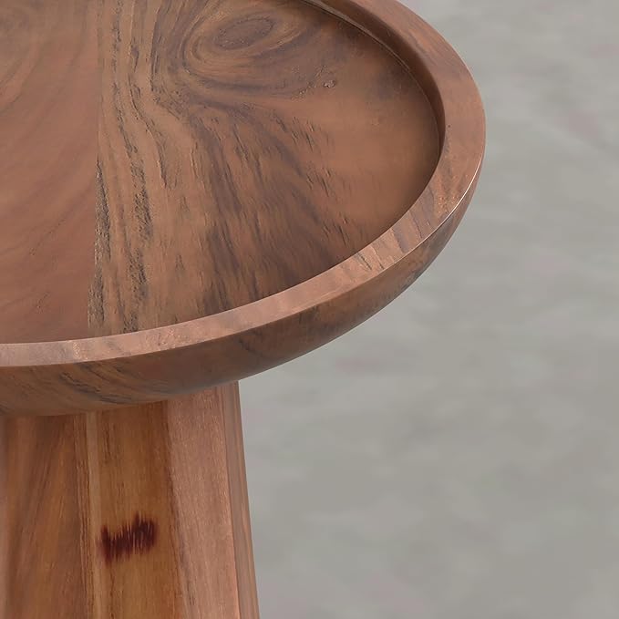 SIMPLIHOME Dayton End Table - 13 inch Wide Solid Acacia Wood Round Accent Table in Pecan Brown, Handcrafted Contemporary Nightstand or Lamp Stand for Living Room with Textured Finish, Assembled