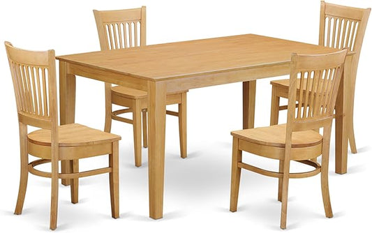 East West Furniture CAVA5-OAK-W 5 Piece Dining Room Table Set Includes a Rectangle Kitchen Table and 4 Dining Chairs, 36x60 Inch, Oak