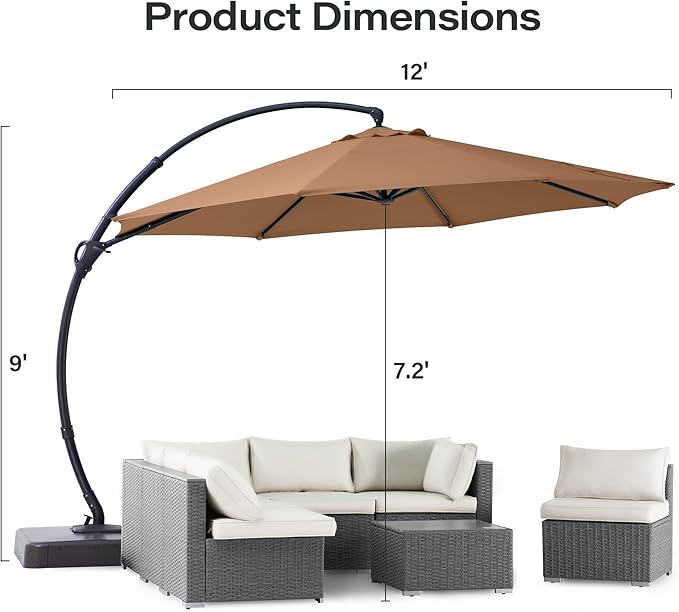 LAUSAINT HOME Outdoor Patio Umbrella with Base included, Deluxe Curvy Cantilever Umbrella Heavy Duty Offset Hanging Umbrella