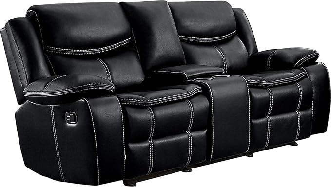 Lexicon Bay Manual Double Glider Reclining Loveseat, Black