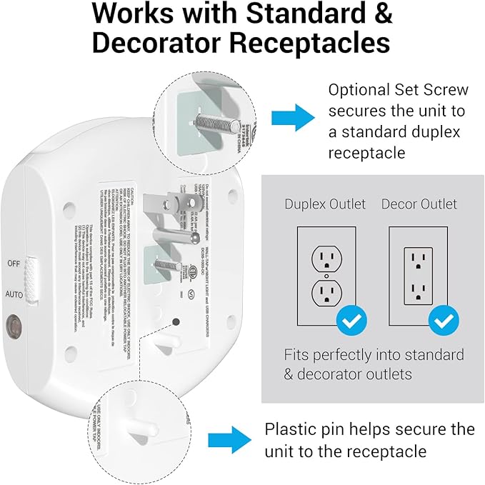 Clear Power 2-Pack USB Wall Charger, 3-Outlet Extender Wall-Tap with 3 USB Charging Ports(1 USB-C) & Nightlight, 3-Prong, White, ETL Listed, DC3S-10032P-DC