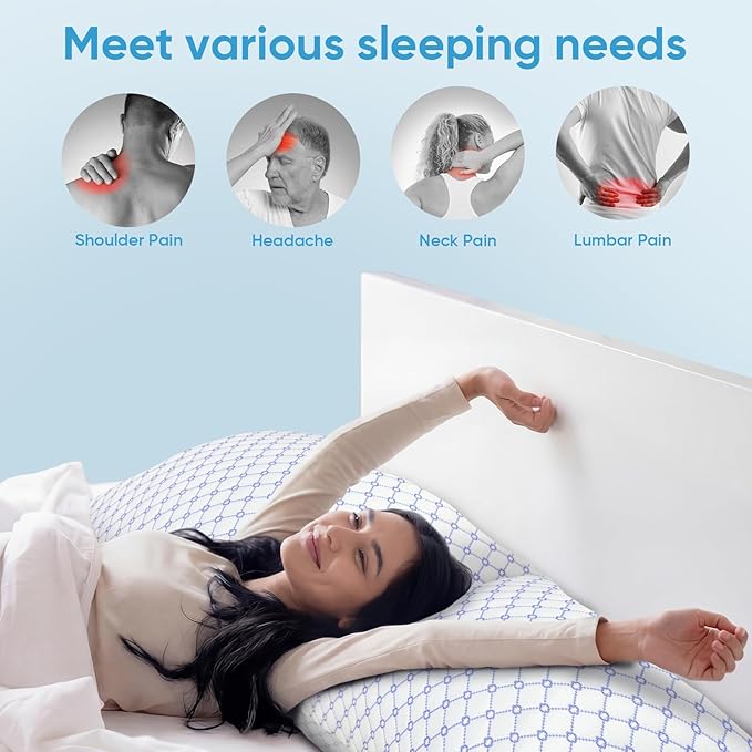 OAISZ Cooling Pillow Queen Size, Shredded Memory Foam Bed Pillows for Sleeping, Adjustable Pillows with Cooling Cover, Soft Yet Supportive Memory Foam Pillows for Side Back Stomach Sleepers
