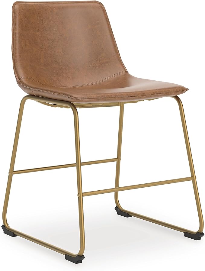 Signature Design by Ashley Lexadine Industrial Faux Leather Upholstered 30" Bar Height Dining Chair, Set of 2, Light Brown & Gold