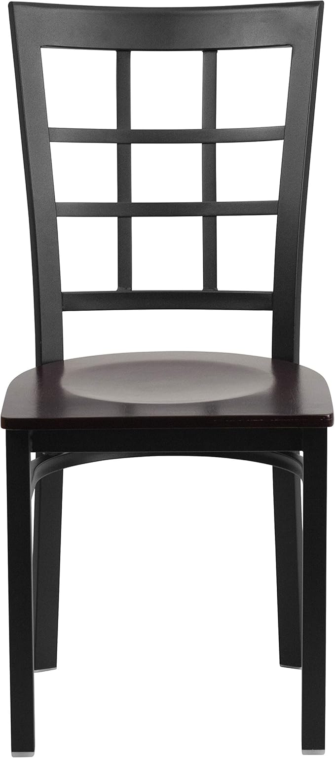 Flash Furniture HERCULES Series Black Window Back Metal Restaurant Chair - Walnut Wood Seat